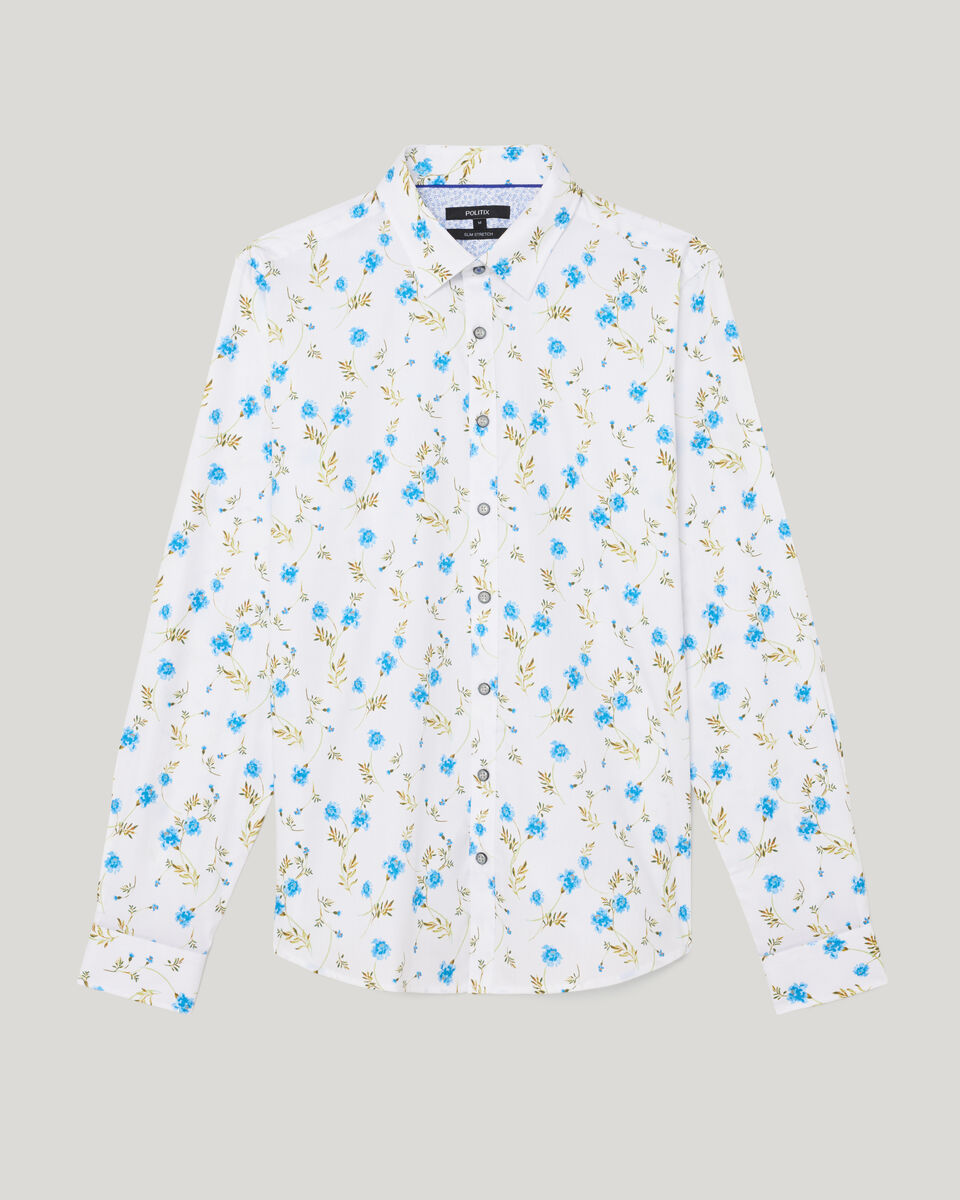 Botanical Floral Print Long Sleeve Shirt, White, hi-res